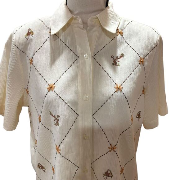 Alfred Dunner Embroidered Button-Up Top Whimsical Monkey Floral Details 10P NWT - Picture 5 of 14